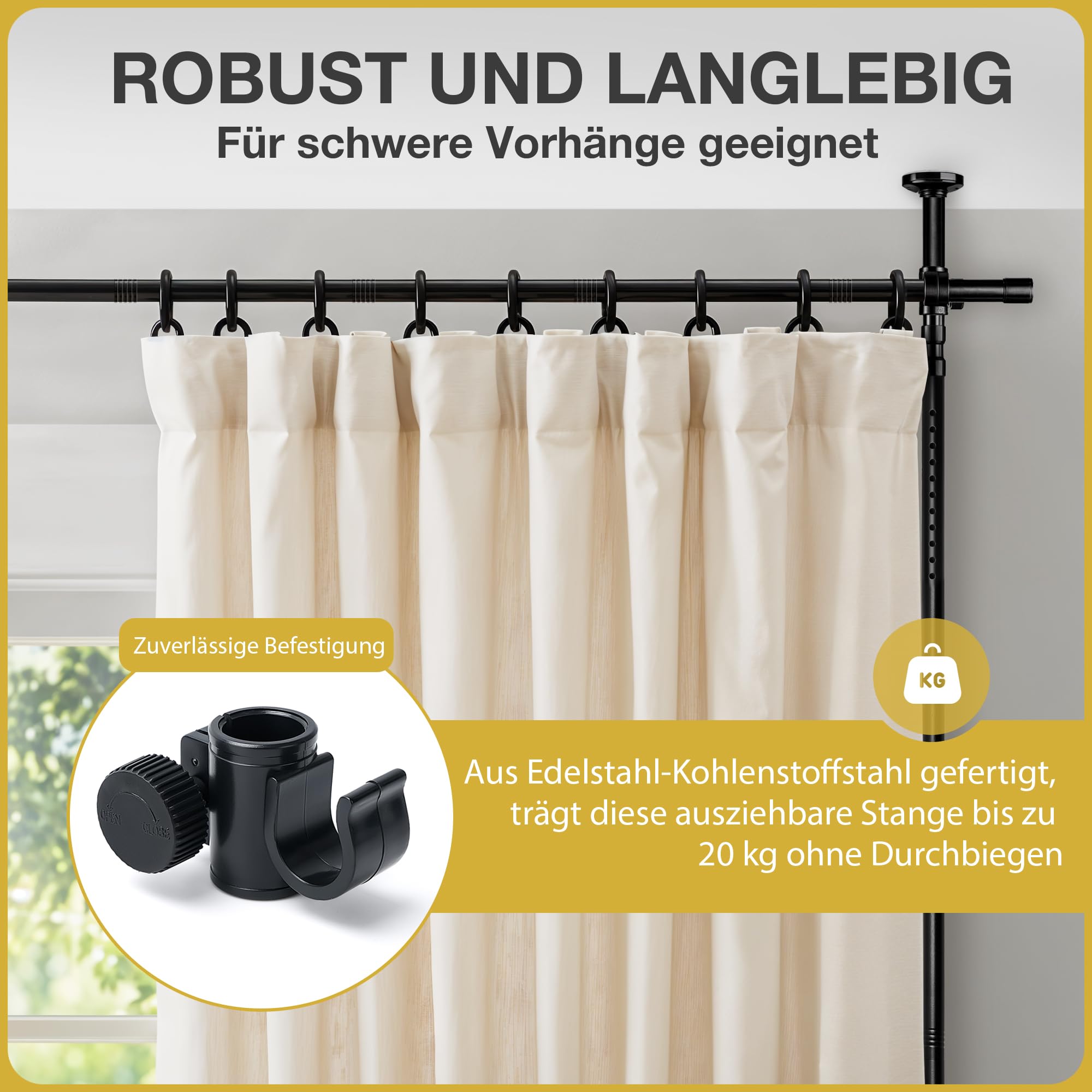 Raumteiler Ohne Bohren 120-300 cm (H) X 70-245 cm (L) - Paravent Und Raumtrenner Innen - Trennwand Und Vorhangstange, Elegant Und Innovativ