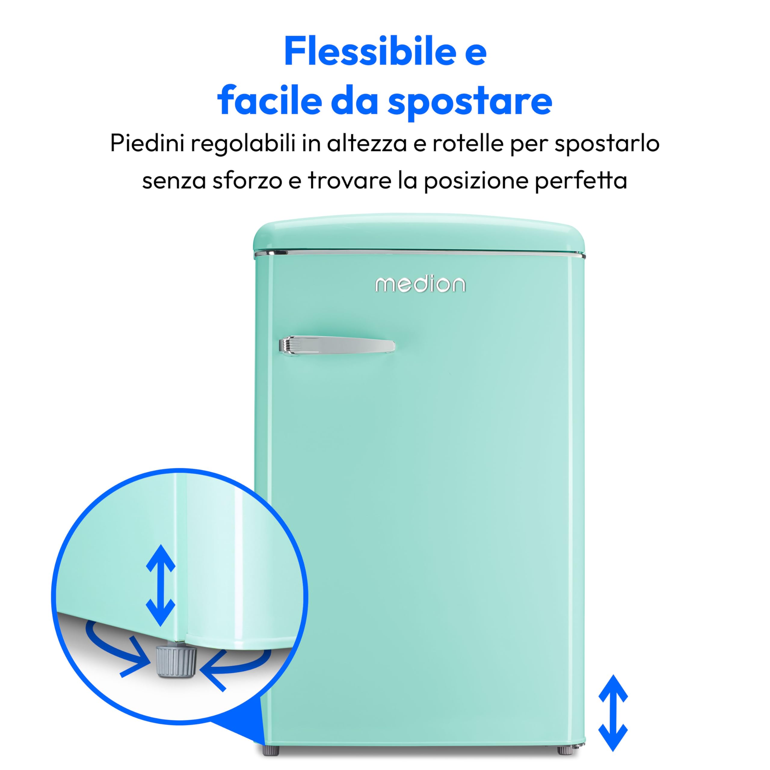 MEDION Combinazione frigorifero-congelatore retrò frigorifero da 95 litri, scomparto congelatore da 13 litri a 4 stelle, capacità 108 litri, illuminazione interna a LED
