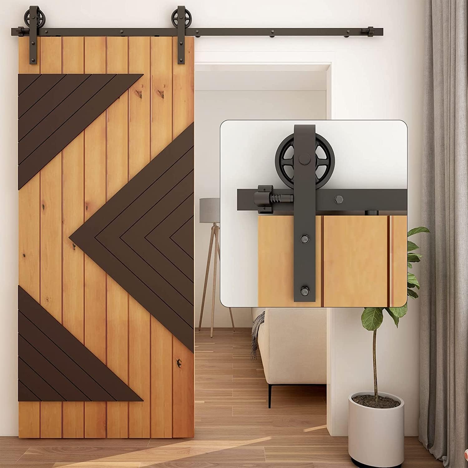 WOLFBIRD 6.6FT/201CM Binario per Porta Scorrevole Kit Nero e Rustico Porta Scorrevole Kit Accessori per Porta Singola Scorrevole Ruote leggermente più grandi nero