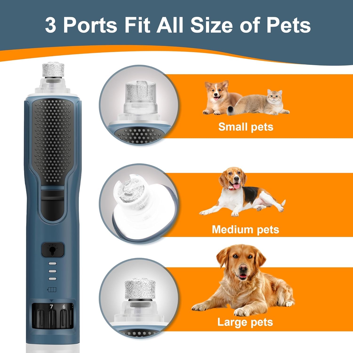 7-Speed Dog & Cat Nail Grinder with Light - Ring LED Safe to Avoid Overcut, Quiet Low Vibration & Powerful Fast, Cordless Rechargeable Toenail Trimmer for Small & Large Puppy Paws - image 3