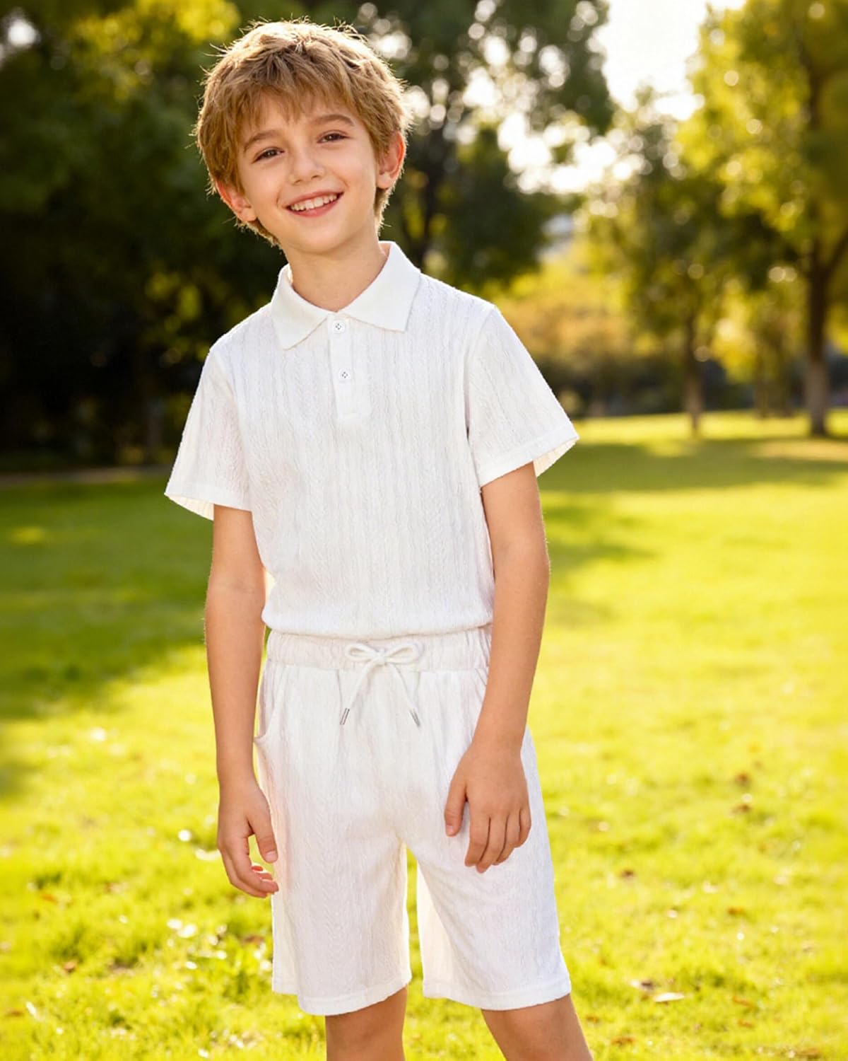 Coco&RARA Boys Clothes Button-Down Polo Kids Outfits Solid Color T-Shirt + Shorts Set With Pockets - Image 2