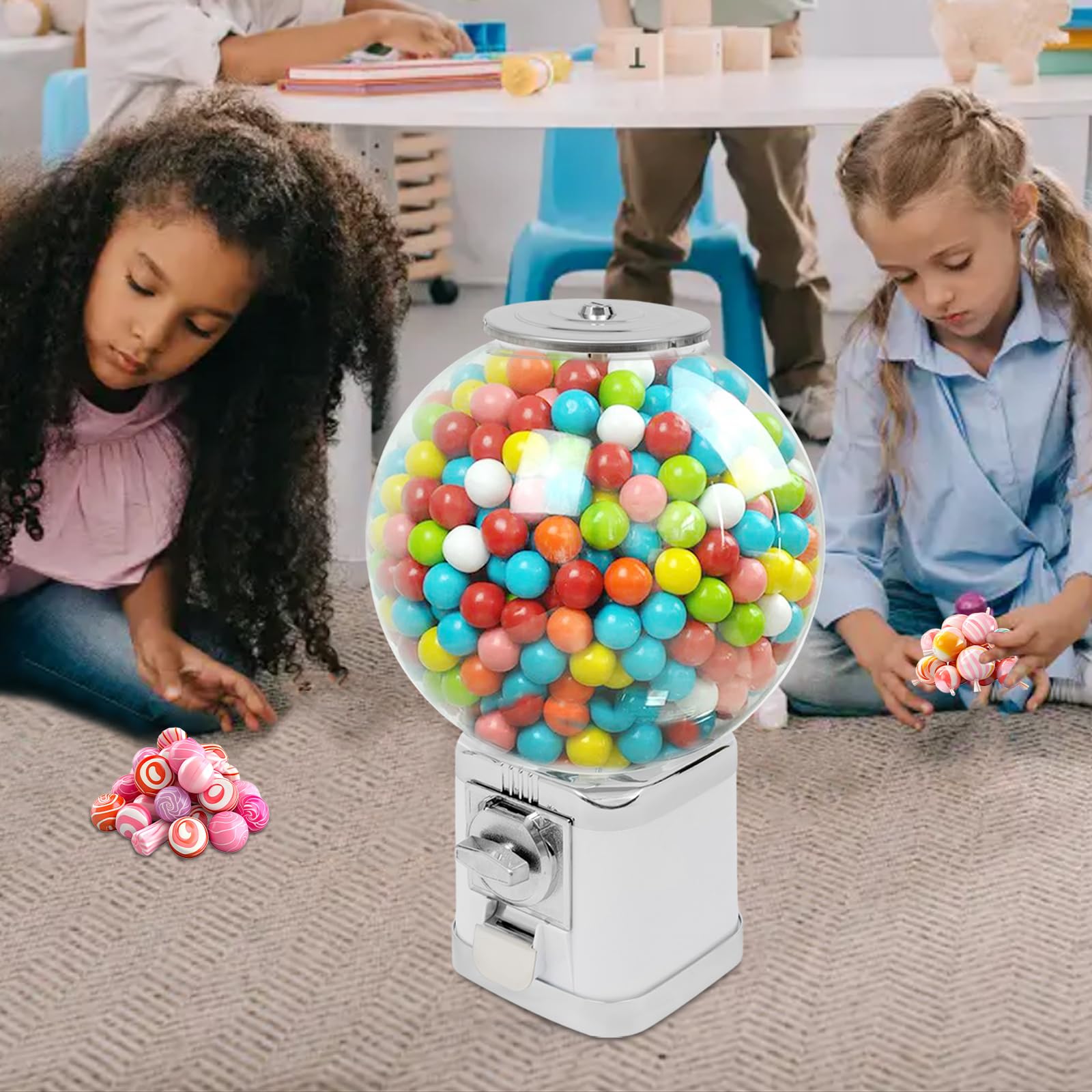 1-Dollar Vending Machine Twister Ball Dispenser White Big Gumball Machine Capsule Vending Machine Mini Vending Machines for Stores and Amusement Parks