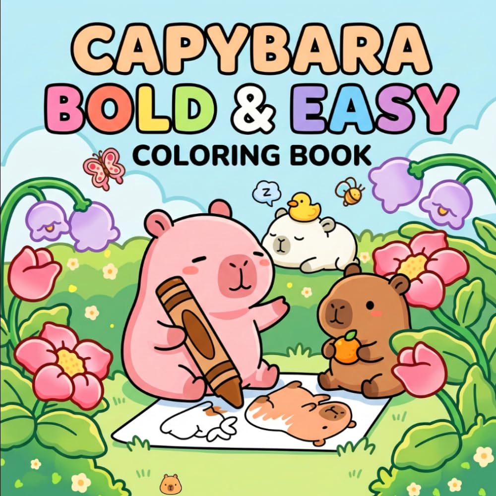 Capybara Bold & Easy Coloring Book: Cute & Relaxing Capybara Coloring Pages with Bold Lines for Stress Relief, Fun, and Easy Coloring for Teens & Adults