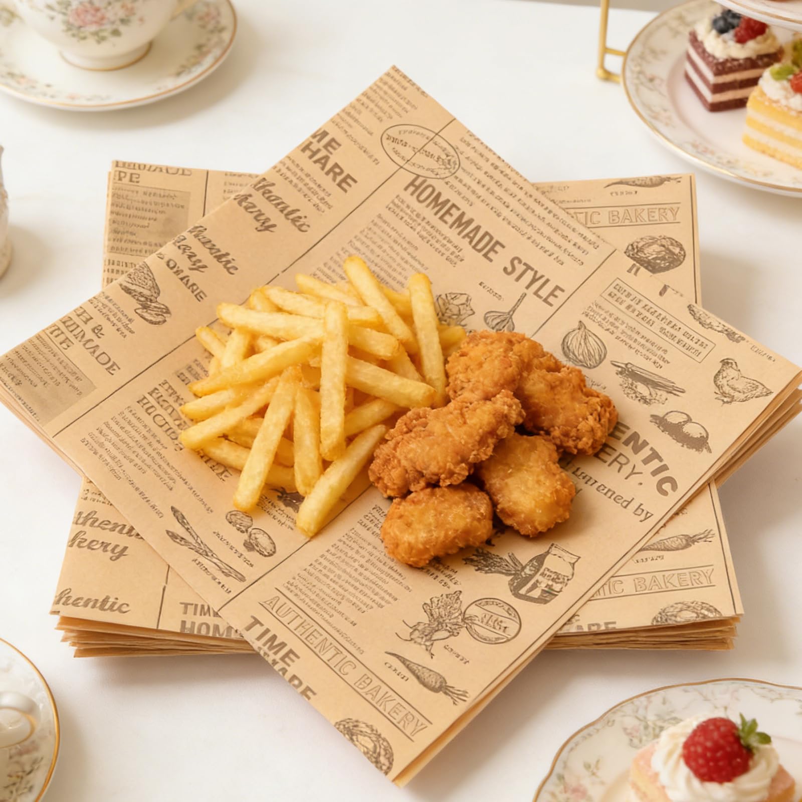 500 Stück Backpapier Zeitungsoptik, Burger Papier 22 x 22 cm, Wachspapier für Lebensmittel, Fettdichte Deli Papierblätter für Pommes, Sandwiches, Kuchen und Snacks