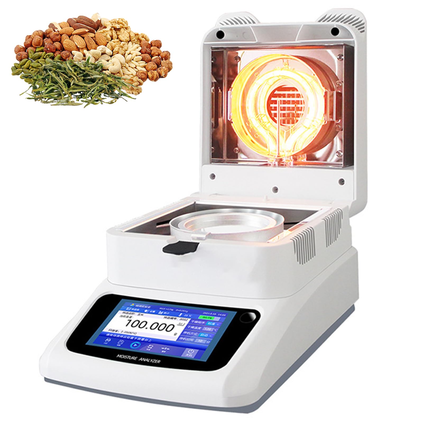 Analyseur d'humidité, précision 0,001 g, écran tactile de 5 pouces, 40-200 °C, pour plantes alimentaires, matériaux de construction
