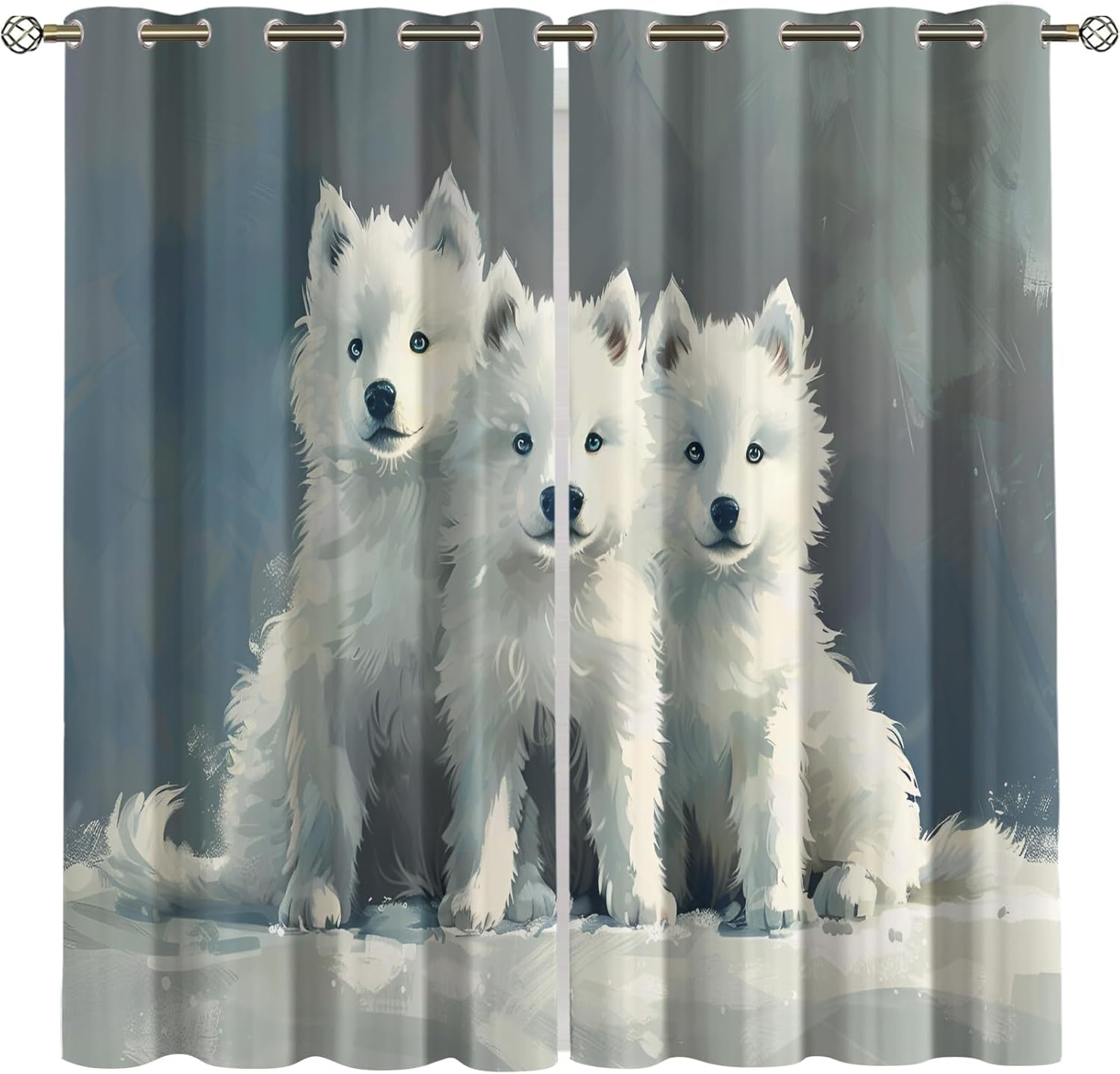 West Highland White Terrier Window Treatments 63 inch Length 2 Panels Set, Nordic Light Luxury Blackout Curtains, Kids Grommet Thermal Curtains for Kitchen, Dog Lovers Home Decor Window Drapes