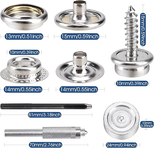 Miniatura 3 de Meifuly - Kit de 323 piezas de lienzo a presión, acero inoxidable de grado marino (tapas, enchufes, tornillos, componentes de la base de tela) para