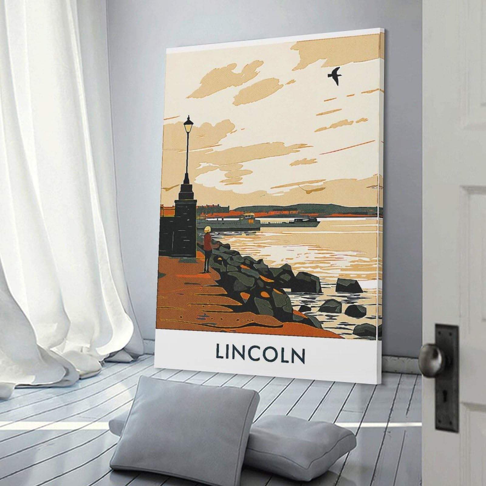 Junmoney Lincoln Cityscape Decorative Wall Artwork 24x36inch(60x90cm), for Home Lounge, Bedroom Or Reading Nook, Easy Decor for Gallery Walls