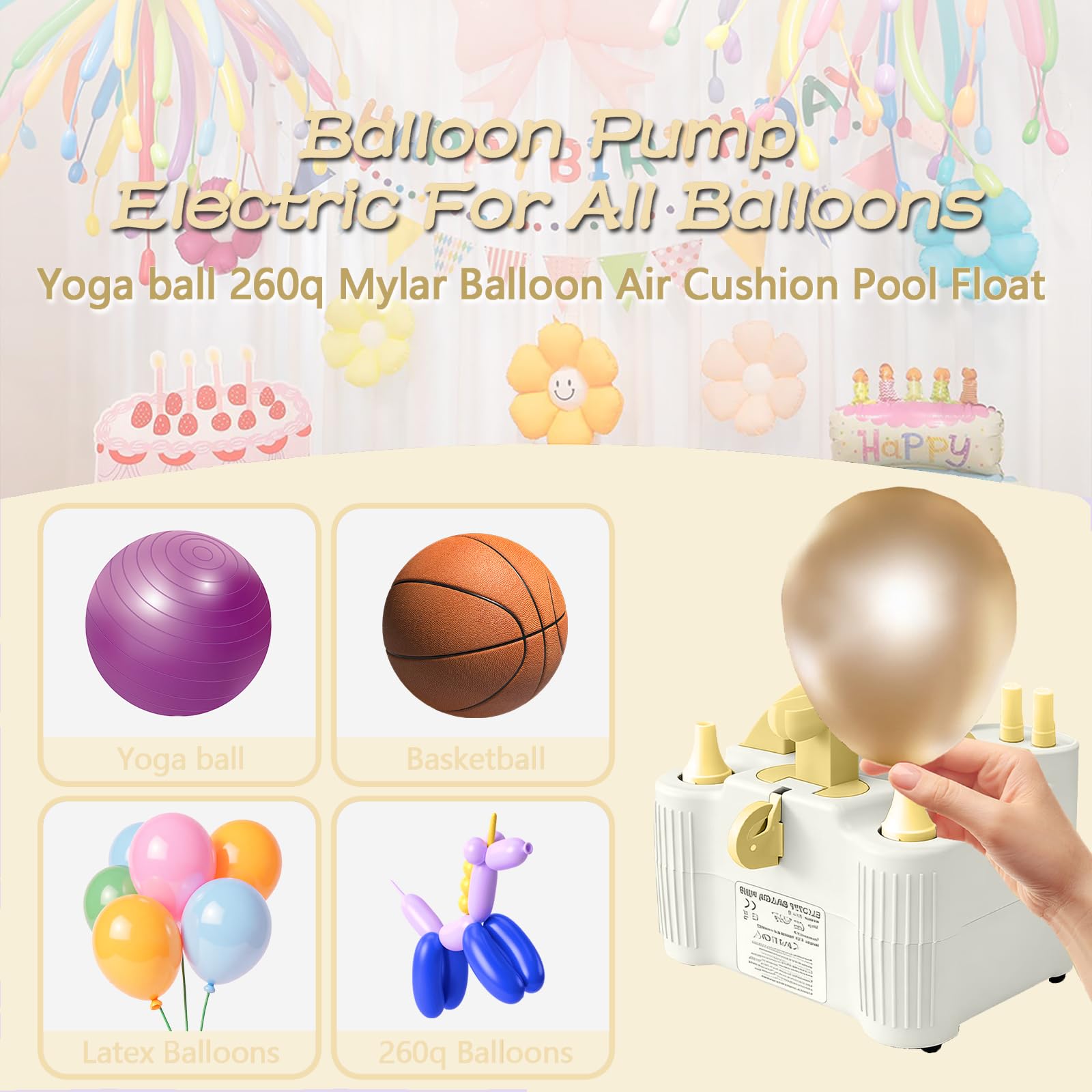 4in1 Ballonpumpe Gold Weiß