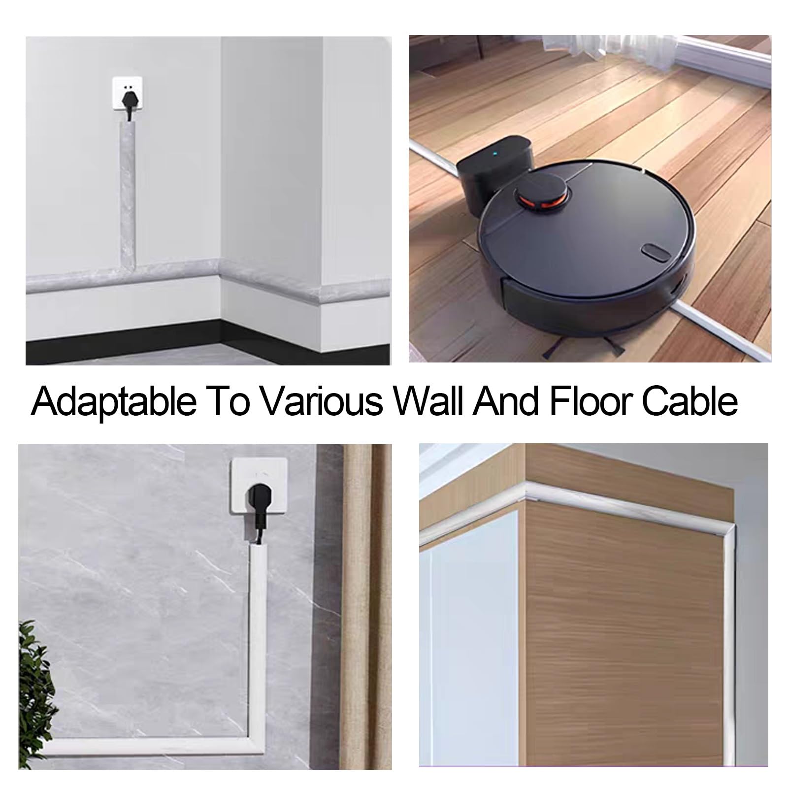 Canalina Passacavi Pavimento 100cm Cable Management in ​​PVC Canalina Passacavi Adesiva ier Casa, Ufficio o Ambienti Esterni(White,3.5cm/1.4in)