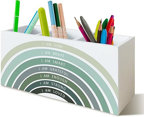 Vista 18 de Portaplumas y portálápices Play All Day para consejero escolar, oficina, aula, escritorio, You Are Brave, organizador motivacional de portaplumas