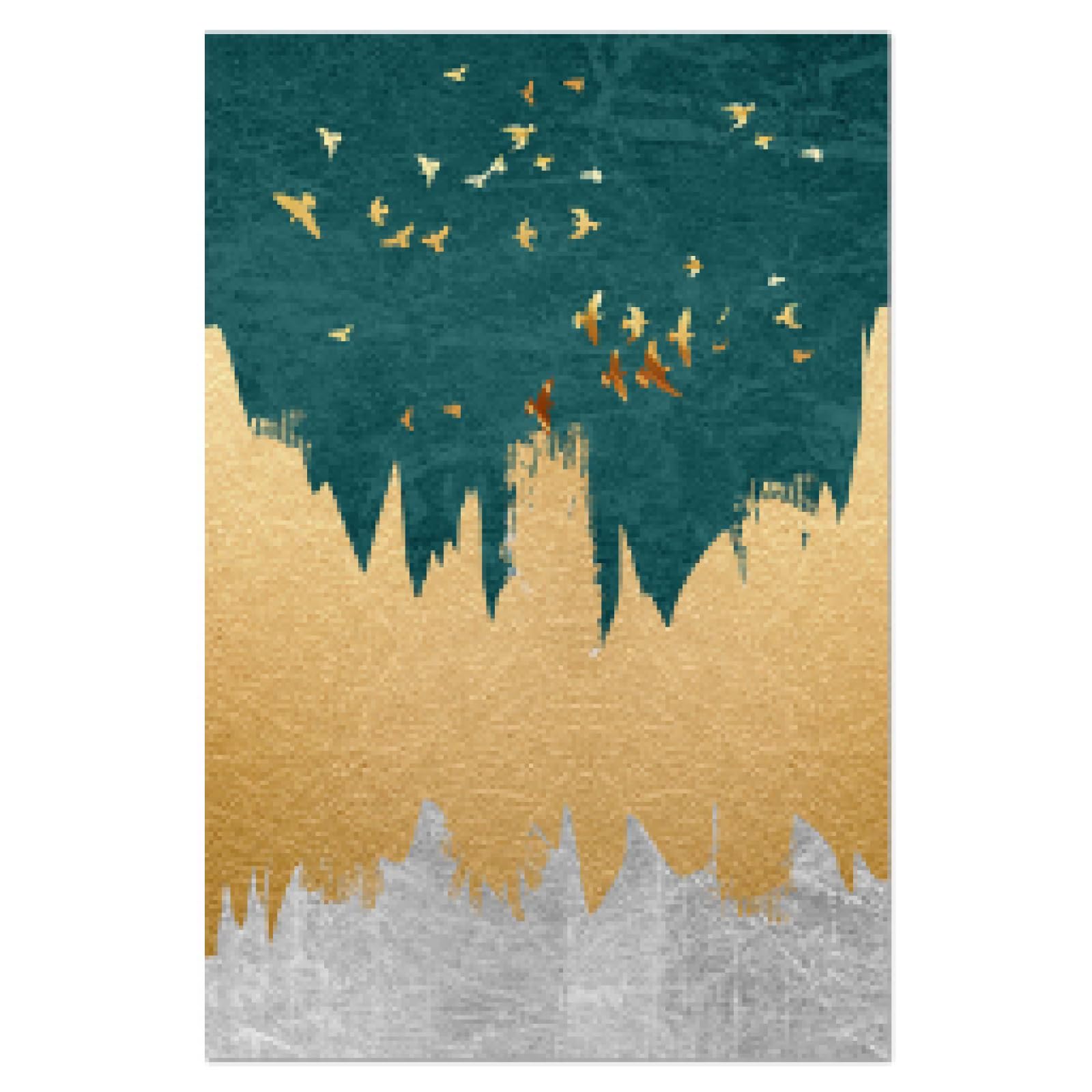 Cuadros decorativos de la sala de estar del paisaje abstracto moderno Pinturas doradas verdes Carteles de la lona Carteles del arte de la pared Impresión de la lona 40x60cm (16x24in) x3 Marco interior