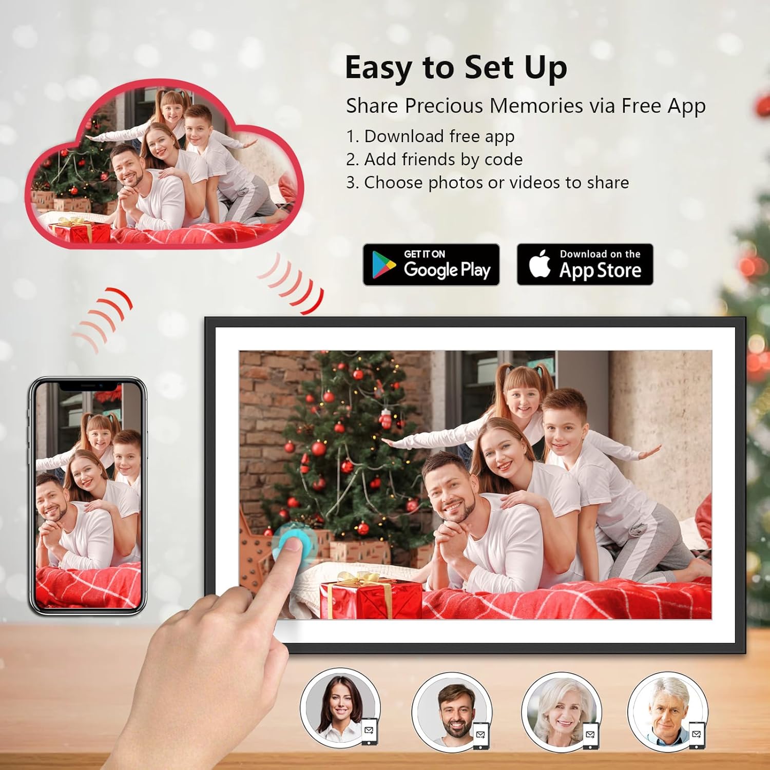 SSAWIFIFRAME 15.6 Inch Digital Picture Frame, 32GB Large Digital Photo Frame with 2.4/5Ghz WiFi 6, 1920x1080 IPS HD Touchscreen, SD Card/USB, Auto-Rotate&Wall Mounted, Easy Share Moments from Anywhere