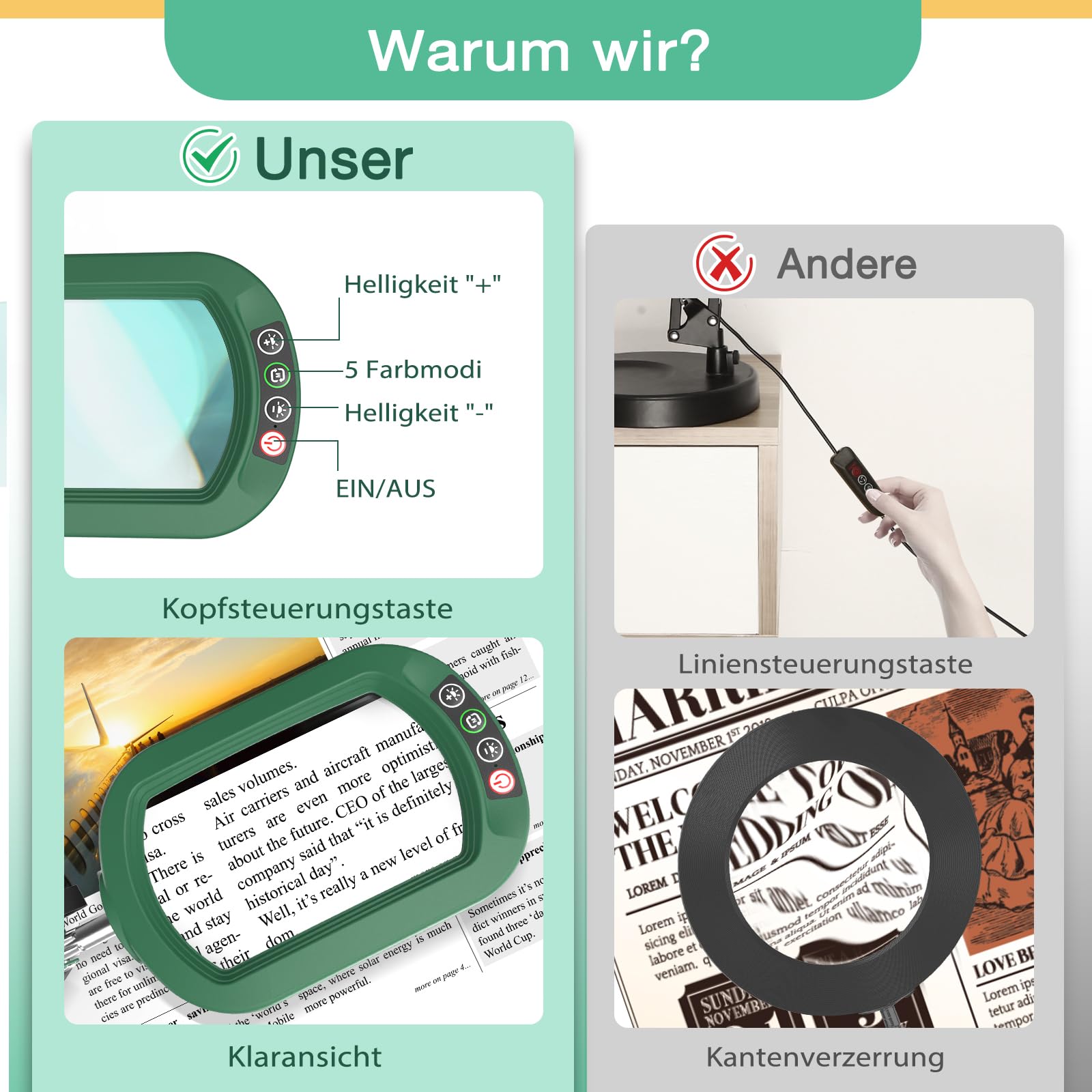 Lupa 10X con luz y abrazadera, cristal auténtico soporte de iluminación, 5 modos de color y regulable sin niveles, lámpara de escritorio LED manos libres para manualidades, aficiones, lectura, pintura