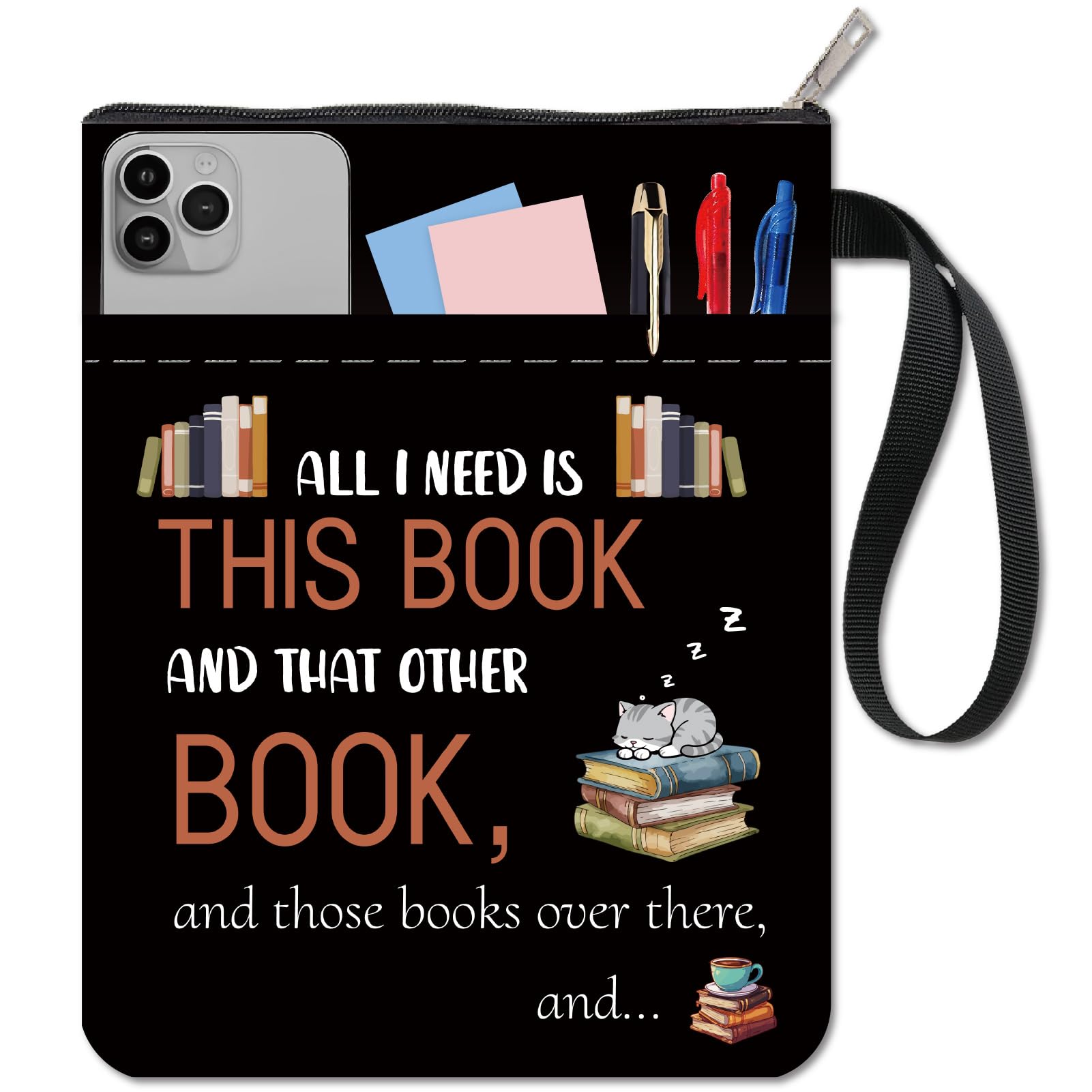CRASPIRE Funda de Libro con Palabras Protectora para Libros Diseño Gato Fundas Negras Bolsillo Tela Lavable Cremallera …