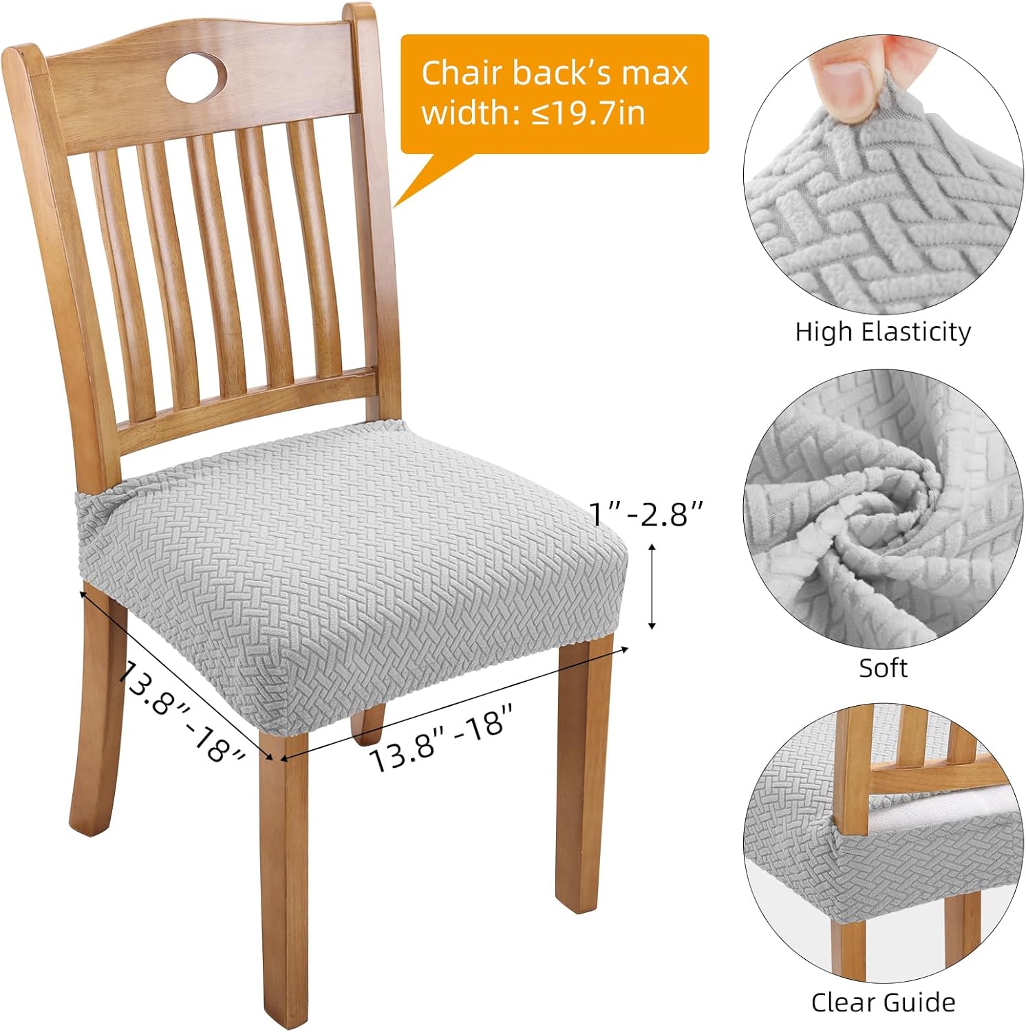 Fuloon Stretch Waterproof Chair Seat Covers 4 PCS, Removable Washable Dining Room Chair Covers Anti-Dust Seat Cushion Slipcovers for Bedroom, Kitchen, Hotel, Banquet (I-Light Gray, 4)