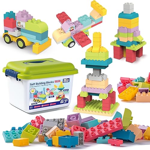 KidEwan Bloques de construcción para niños pequeños, juguetes de bloques para bebés, juguetes STEM juegos de bloques apilables para bebés con caja