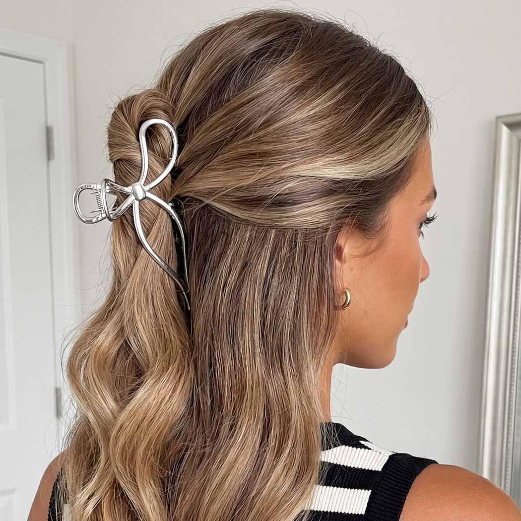 BARTOSI Bow Claw Clip Gold Metal Hair Clips Medium Hair Jaw ClIps Stylish Hair Accessories for Women and Girls (Pack of 2) - Image 3