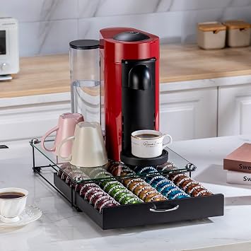 Vertuo Pod Holder Coffee Pod Organizer for Nespresso Pod Storage Glass Top 50 Pod Capacity