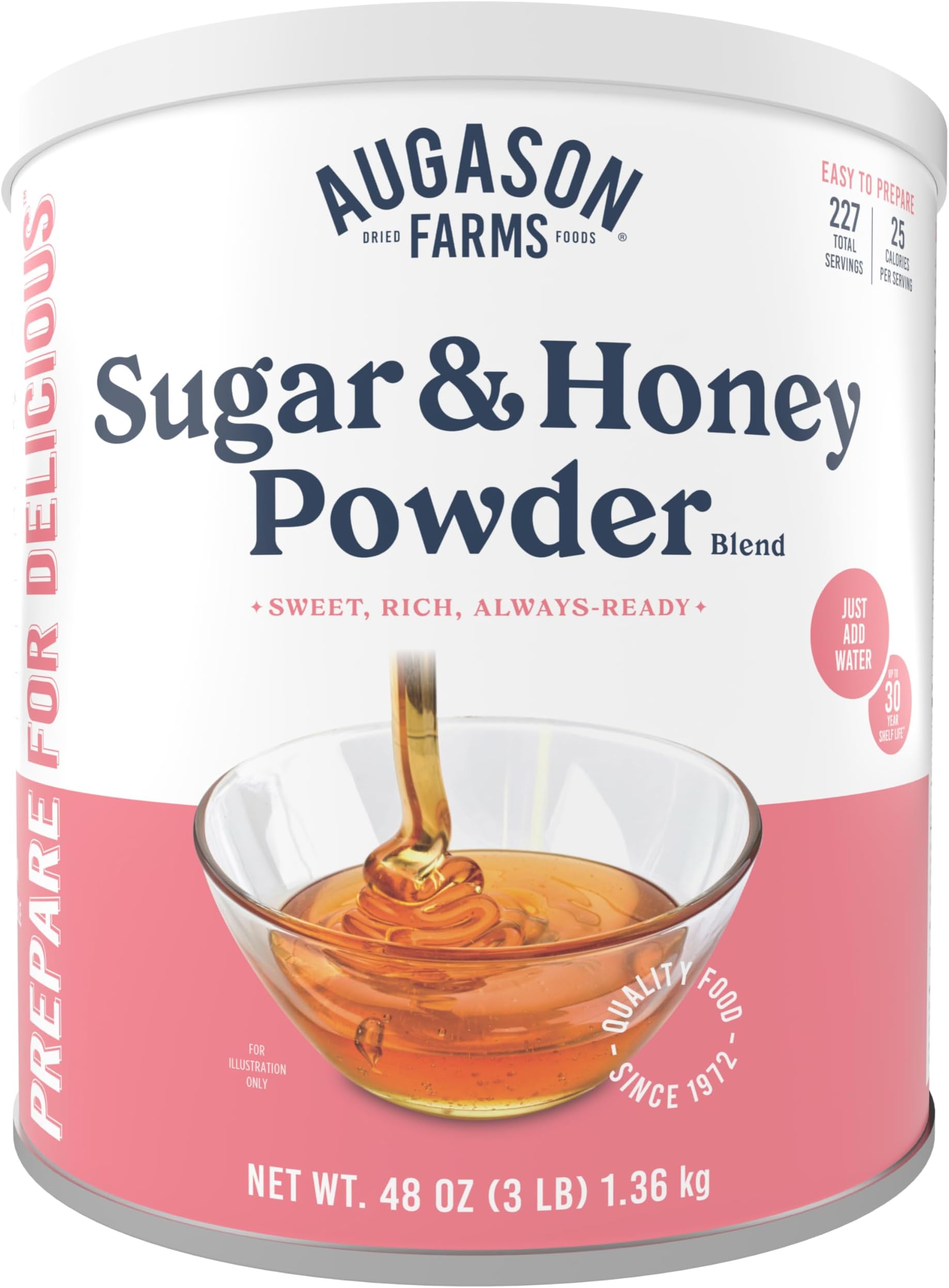 Sugar and Honey Powder Mix Can Emergency Food Supply, 227 Servings, 30 Year Shelf Life - Dry Honey and Sugar Powder Blend Sweetener for Baking and Cooking