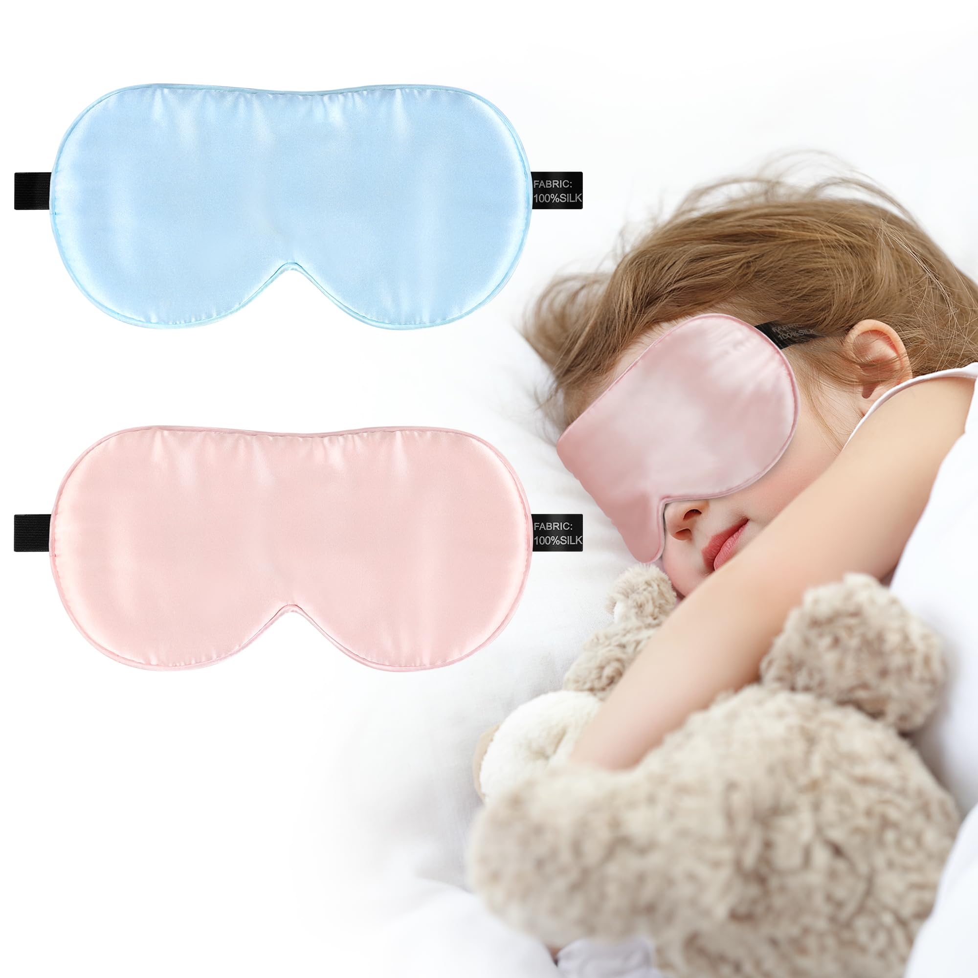 Silk Sleep Eye Mask for Kids, 100% Real Natural Pure Silk Sleeping Masks, Blindfold Sleep Eye Cover with Adjustable Strap, Soft & Lightweight Night