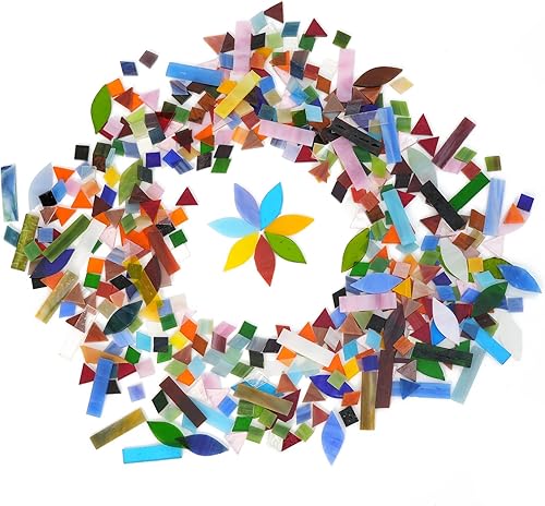 Miniatura 3 de KIPHEPI Azulejos de mosaico de vitrales, 5 formas mixtas, pétalos de diamantes mixtos, triángulo, cuadrado y rectángulo, colores brillantes