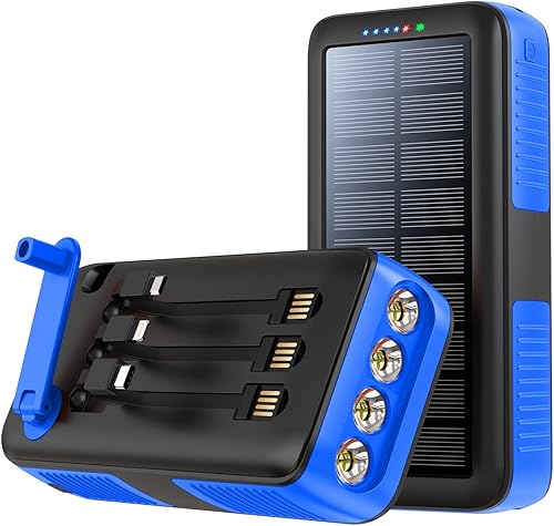 Cargador solar de 63200 mAh, cargador portátil con dos salidas y entradas duales 4 linternas LED, batería de carga rápida para equipo de