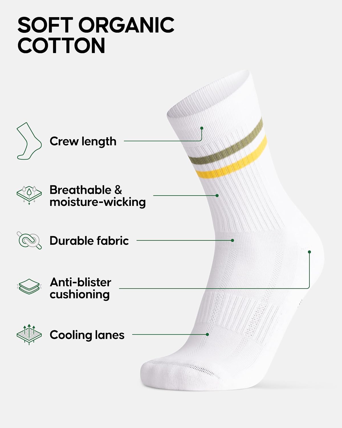 DANISH ENDURANCE Athletic Tennis Socks for Women & Men, Performance Socks, Crew Length, Breathable, 3 or 6-Packs - Image 2