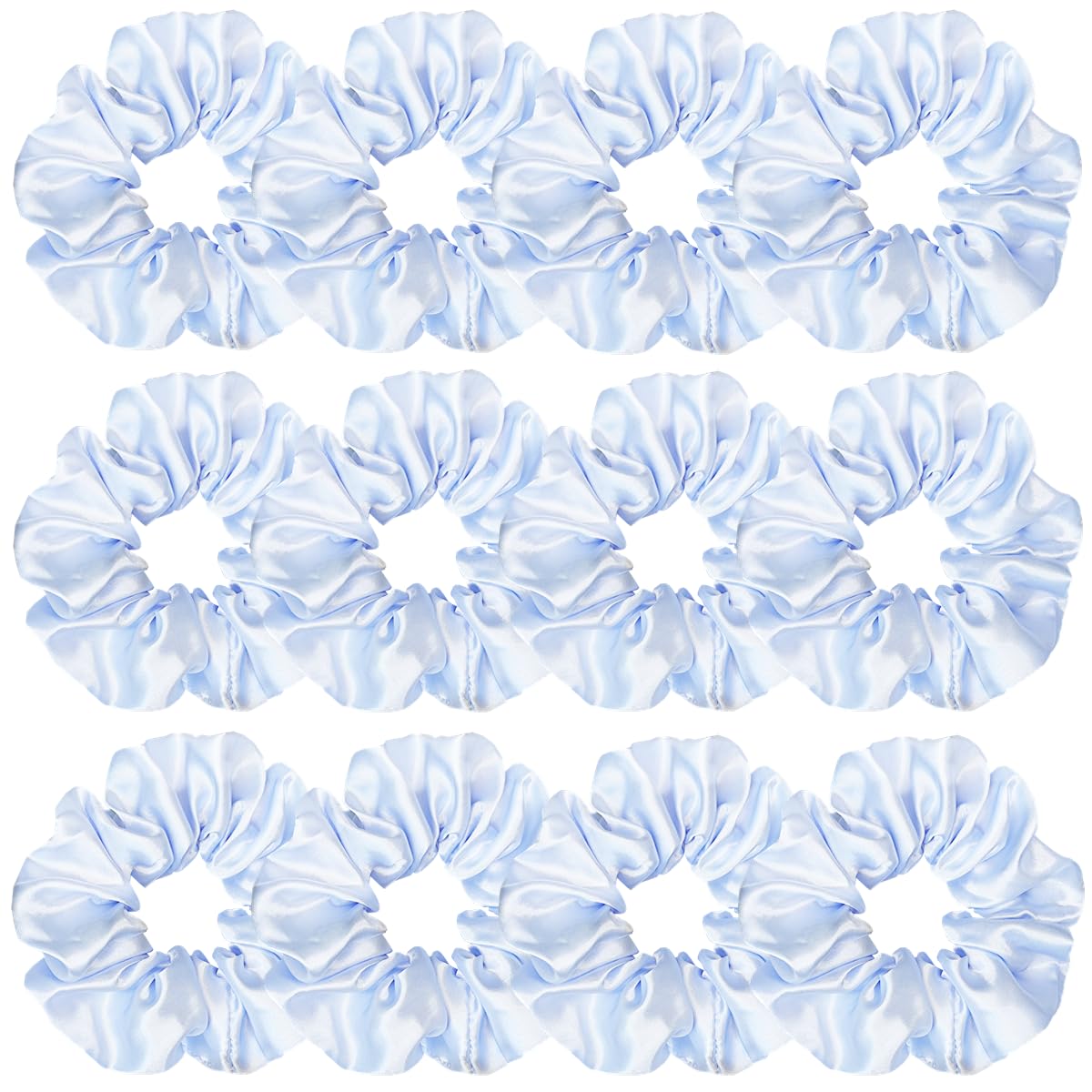 12 Pcs Satin Silk Scrunchies, Soft Hair Ties, Fashion Hair Accessories Bows, Ropes, Elastic Bracelets, Ponytail Holders for Women and Girls (4.5 Inch, Light Blue)