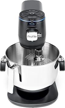 GE Profile Smart Stand Mixer, Built-In Smart Scale & Auto Sense Technology, 7qt Stainless Steel Bowl, 11 Speed, Includes Dough Hook, Beater, 11-Wire Whip, WiFi Connected, Carbon Black
