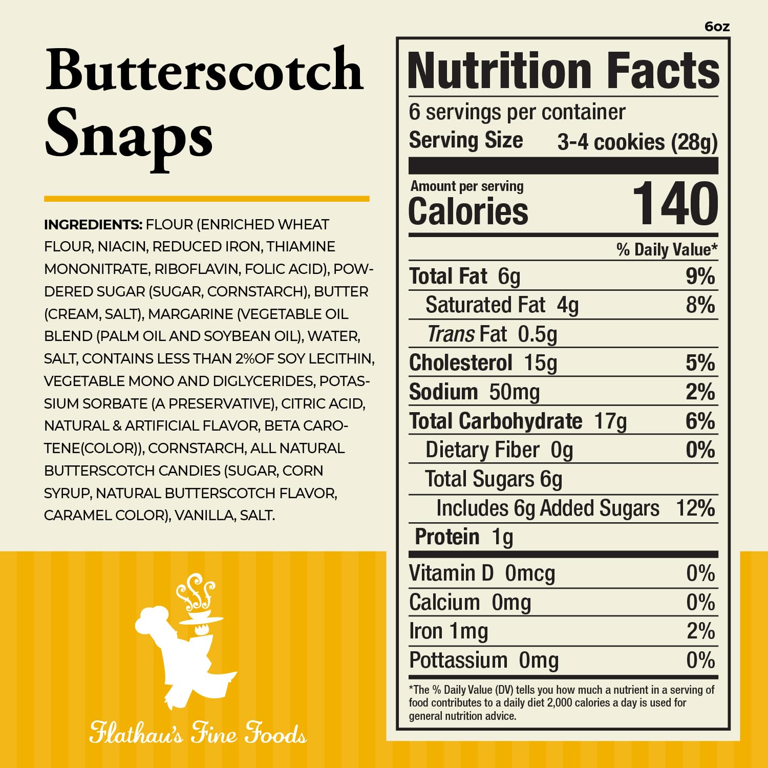 Flathau’s Fine Foods, Gourmet Shortbread Cookies, Handcrafted All Natural Artisan Bites, Southern-Baked Sweet Snaps with a Buttery Finish (Butterscotch, 6oz)