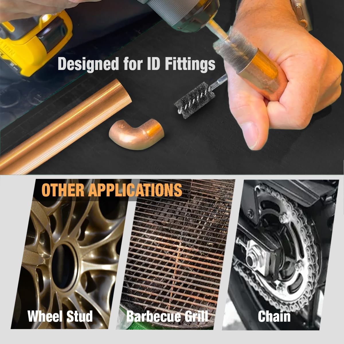 WICKED ½” & ¾ Copper Pipe Cleaner Professional Plumber’s Tool with ½” & ¾ ID Replacement Brushes