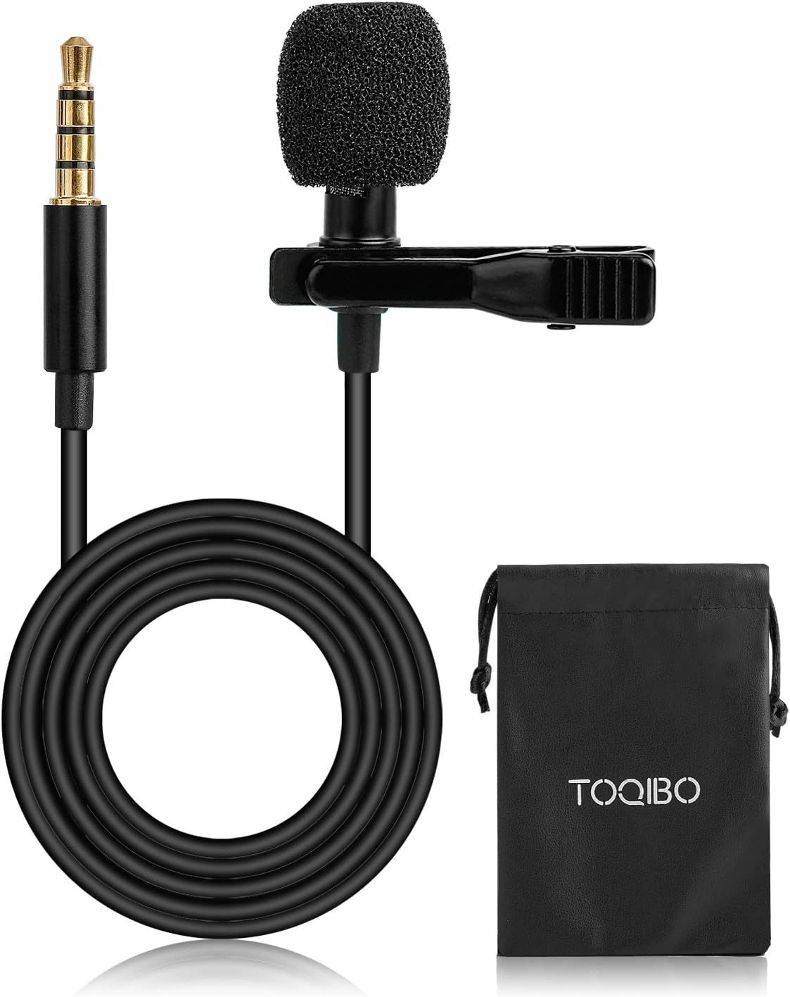 Clip on Microphone TOQIBO 3.5mm Lavalier Lapel Omnidirectional Condenser Microphone with 360°High Sensitivity Condenser Support for Smartphone, PC, Computer and Camera