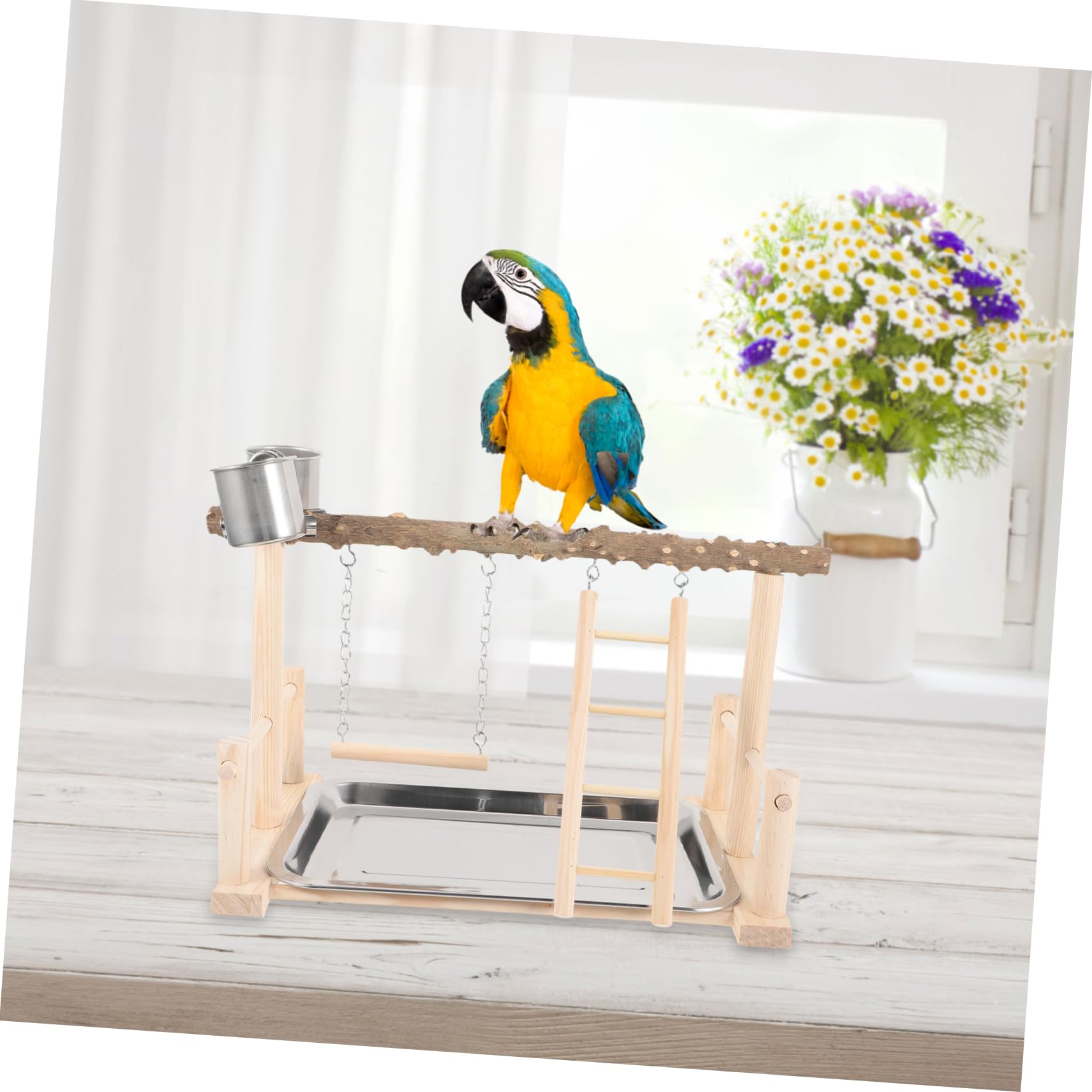 Papagei Sitzstange aus Holz Vogelspielplatz mit Leiter Vogelständer für Papageien Sittichsitzstange Naturholz Vogelspielzeug für Büro