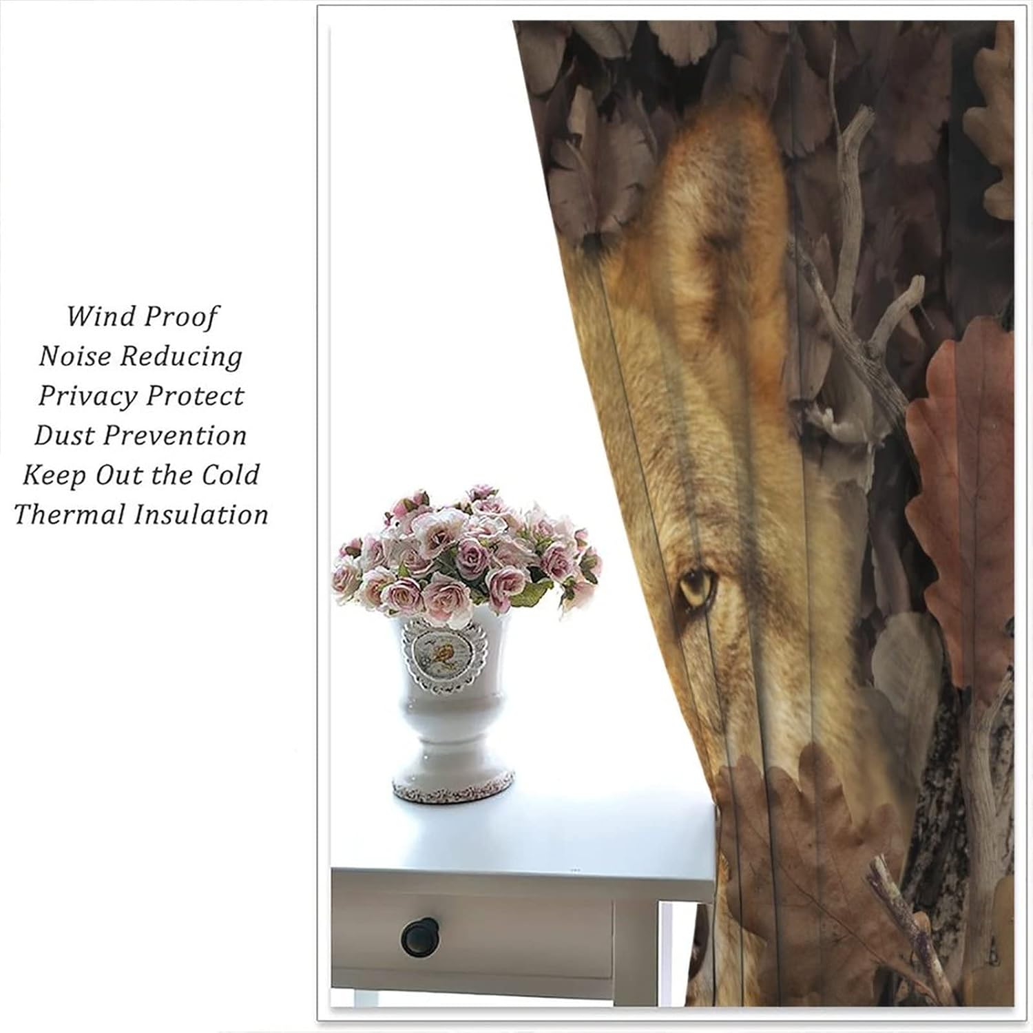 Abstract Rustic Wolf Blackout Curtains for Living Room,Lodge Hunting Theme Camo Fall Forest Wolf Window Drapes - Thermal Insulated and Noise Reduction,2 Panels 72L x 31.5W Room Darkening Curtains