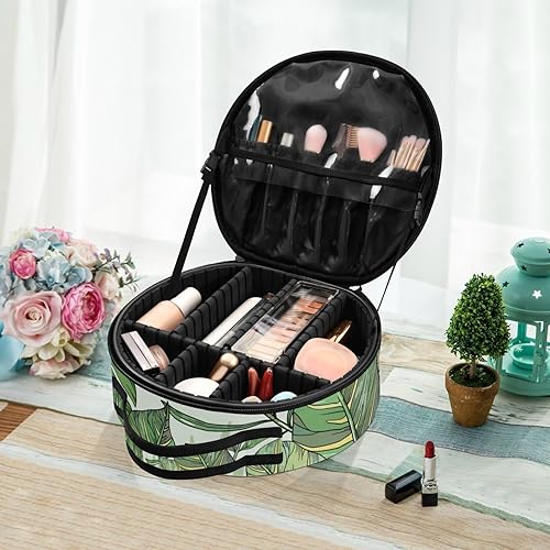 Miniatura 5 de senya Bolsa redonda para cosméticos, estuche de viaje para maquillaje, bolsa organizadora de maquillaje con divisores ajustables, portátil para