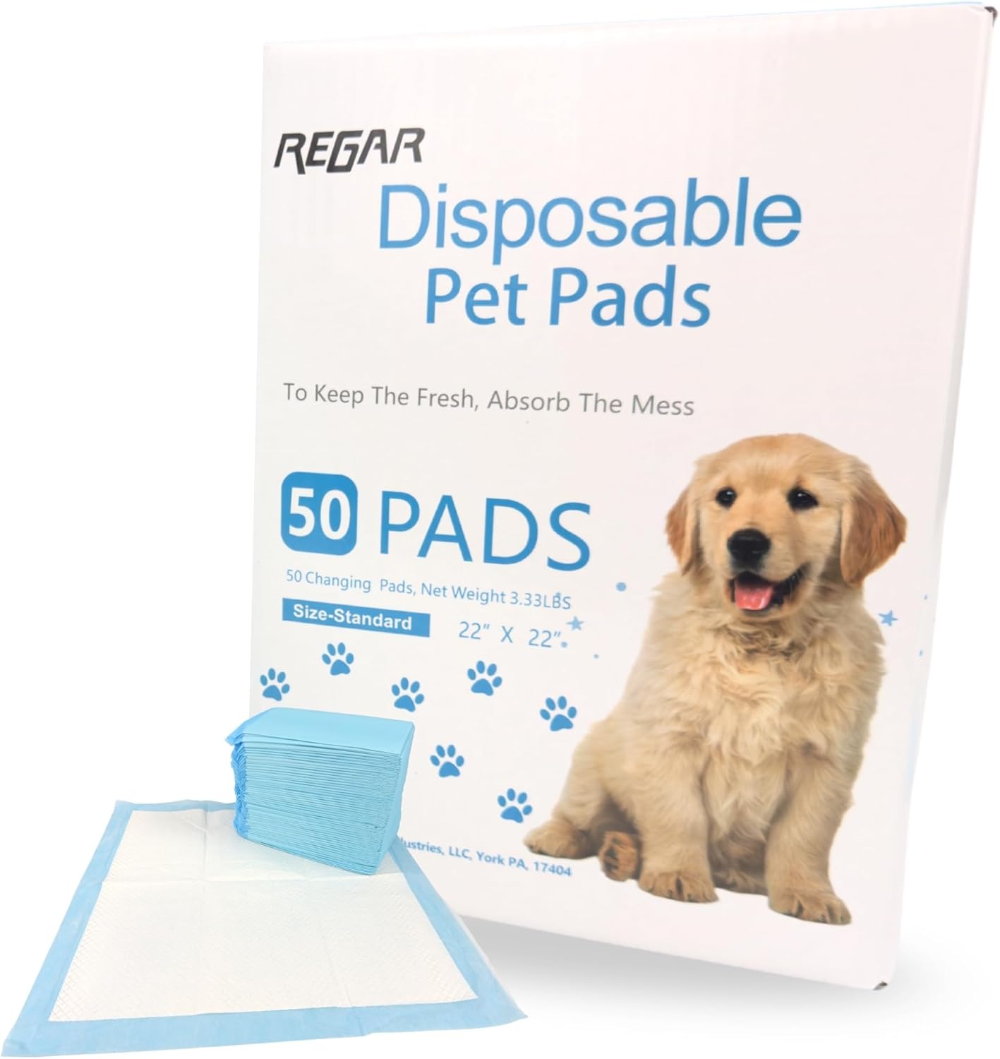 ReGar Puppy Training Pads 22×22 Inch, 50 Count – Super Absorbent Dog Pee Pads with Leak-Proof Backing, Disposable Potty Pads for Puppies & Dogs