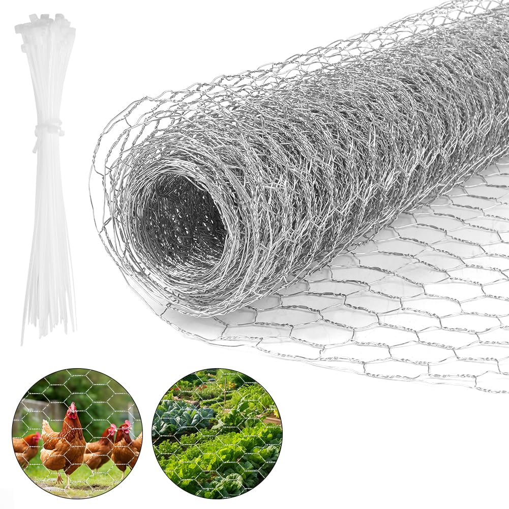 Flintronic Ocynkowana siatka metalowa, lekka siatka metalowa na drób, zwierzęta i rośliny, sześciokątna 25 mm, do ogrodzenia ogrodu i małych zwierząt, 50 cm x 10 m