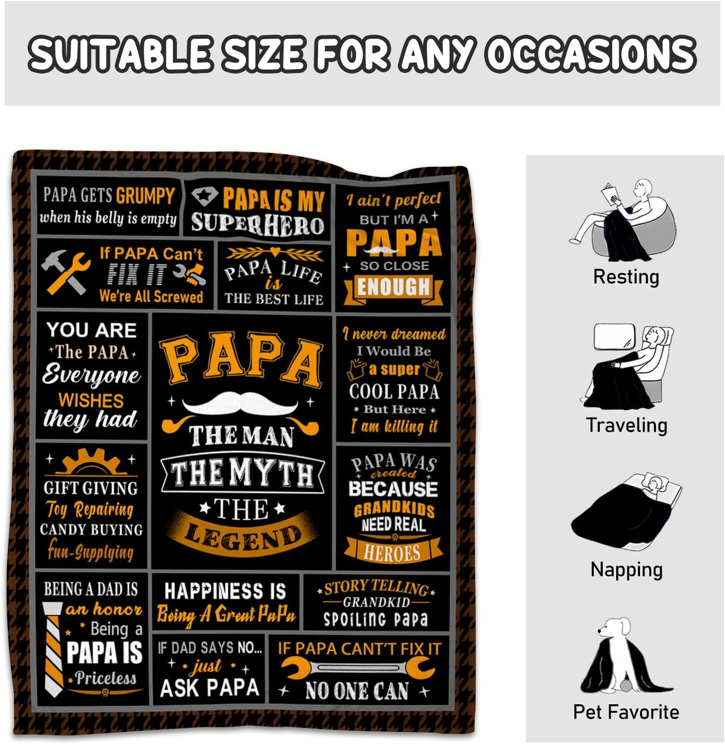 CIUGOIG Papa Birthday Gifts from Grandkids, 50"x60" Papa Blanket, Papas Gifts from Granddaughter, Christmas Ideas for Grandpas/Grandfather Papas The Man The Myth The Legend Blanket - Image 7