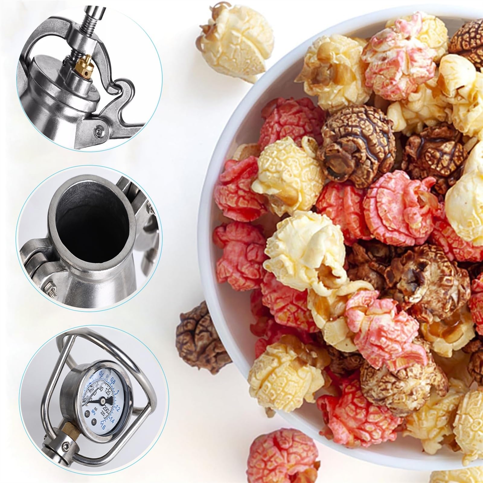 398ml Chińska Maszyna Do Popcornu Z Manometrem, Korba Ręczna Ze Stali Nierdzewnej 304 Retro Nostalgiczna Mini Maszyna Do Popcornu, Wzmacniacz Żywności Z Armatą Ręczną