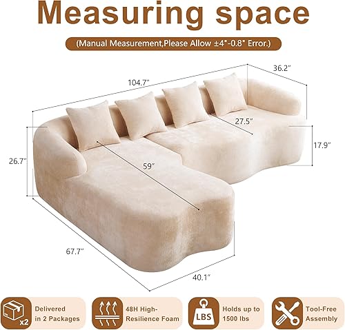 Miniatura 2 de Sofá modular Cloud de 104.7 pulgadas con sofás en forma de L, sin hueso con asiento profundo, sofá modular moderno de tela de chenilla, sofás curvos