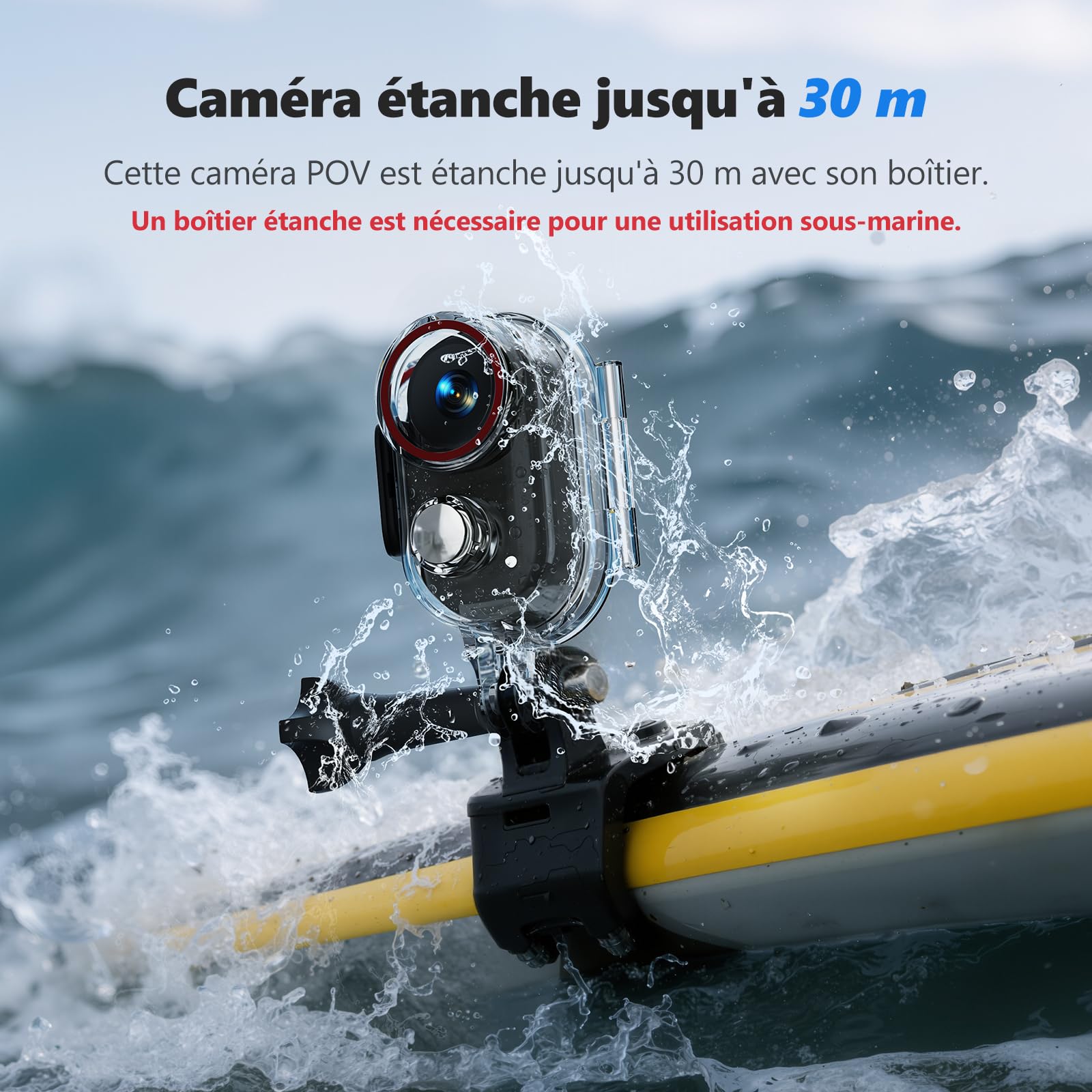 Caméra de vlogging 4K 30FPS, 64Go caméra d'action, POV portable mains libres, étanche 30m Caméra Sport, 150°Mini Cam Sportive corporelle pieton pour Vélo, Ski, Plongée, 270 Min Durée d'exécution