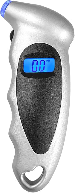 E-SMARTER Digital Tyre Pressure Gauge, Tyre Pressure Gauge with 4 Ranges (150 PSI / 0-10bar/ 0-1000KPA/ 0-10kg/c), LCD Display and ABS Non-slip Grip, Fit for Car, Truck, Bicycle, Motorcycle, Silver