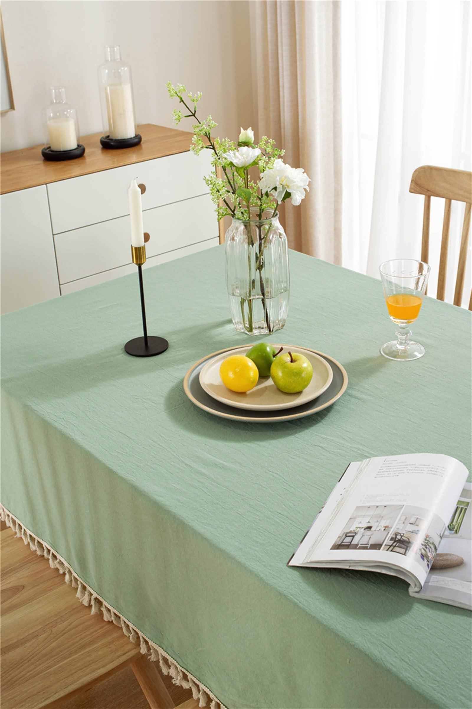 Tovaglia Cotone Moderna, Tovaglia Tavolo Sagra Verde Chiaro Tinta Unita con Nappa Copritavolo 130X180CM per Soggiorno Cucina