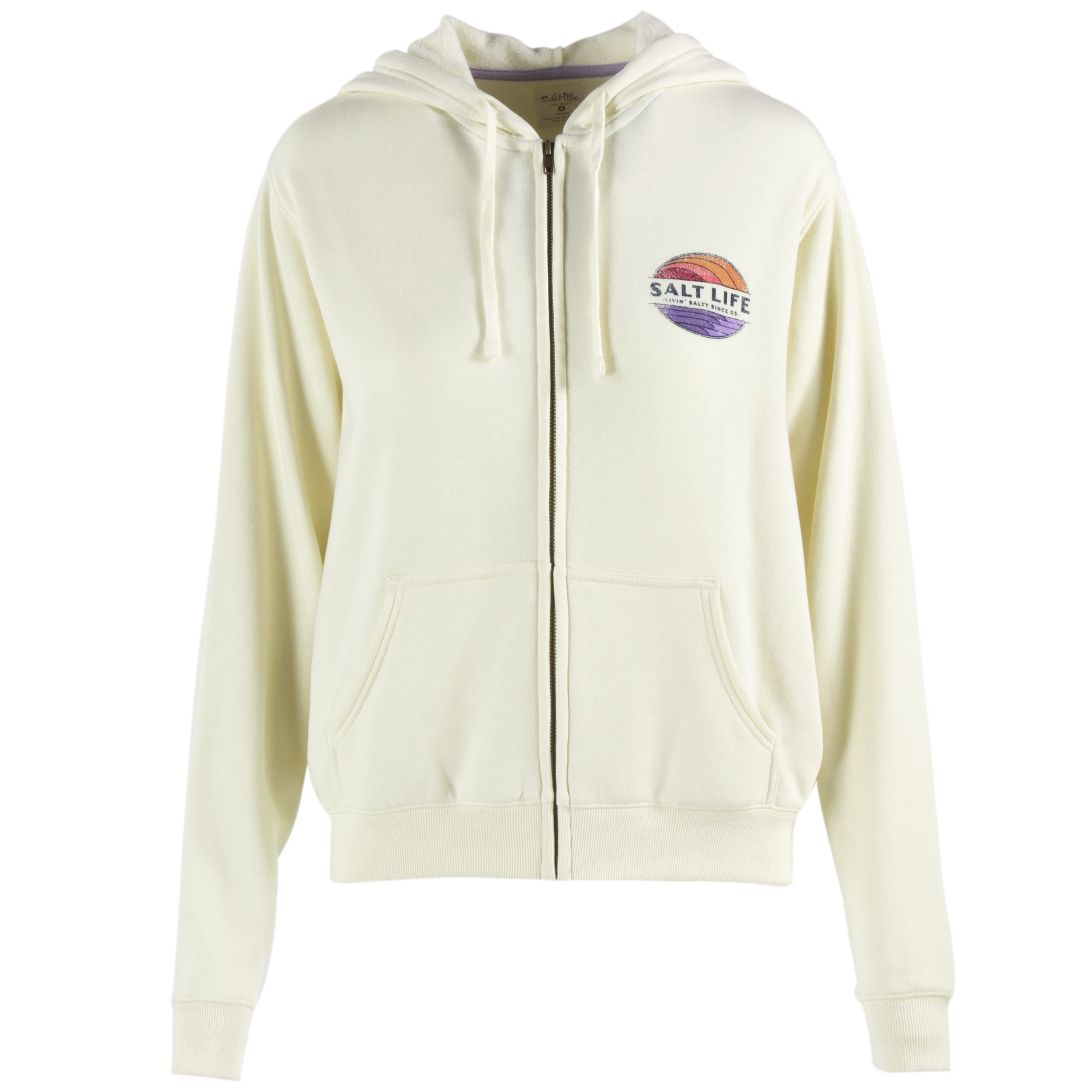 Salt Life Saltsations - Sudadera con capucha con cremallera frontal para mujer, Marfil, M