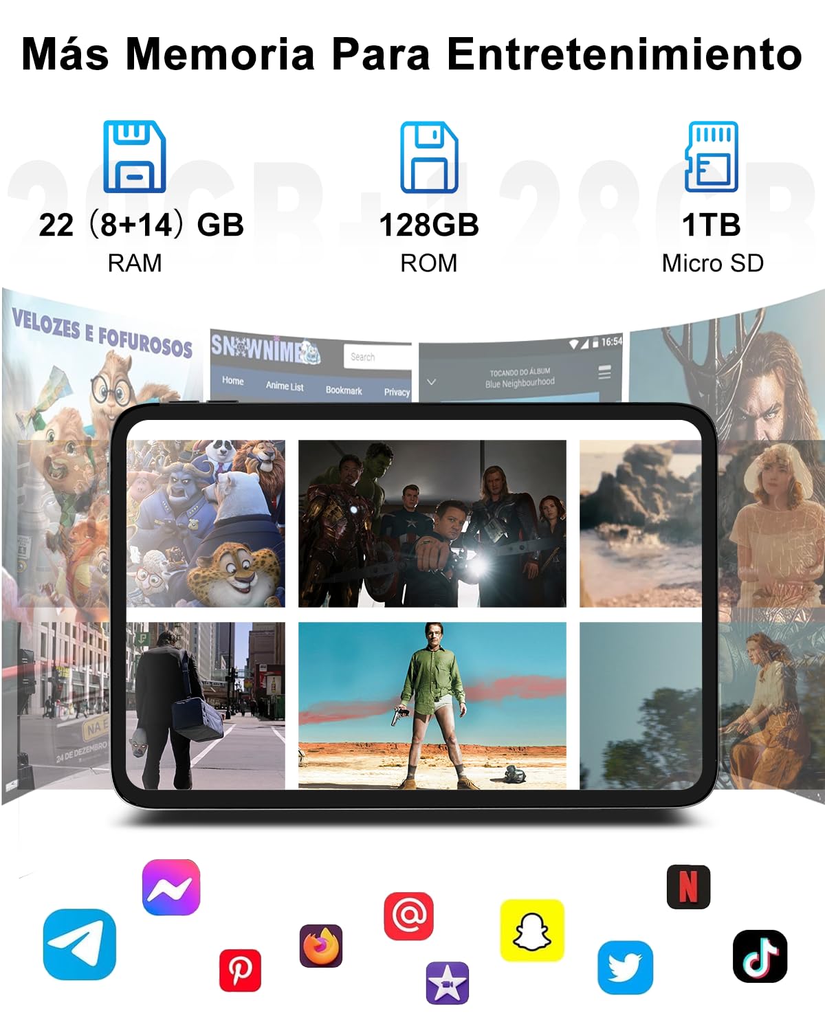 GOODTEL Android 15 Tablet 10.1 Pollici 22GB RAM + 128GB ROM (2TB TF), Octa-Core, WLAN 5G, Gemini AI, GMS, Widevine L1, 8MP + 5MP, Tipo C, OTG, Cast, Tablet PC con custodia, tastiera e mouse, Nero