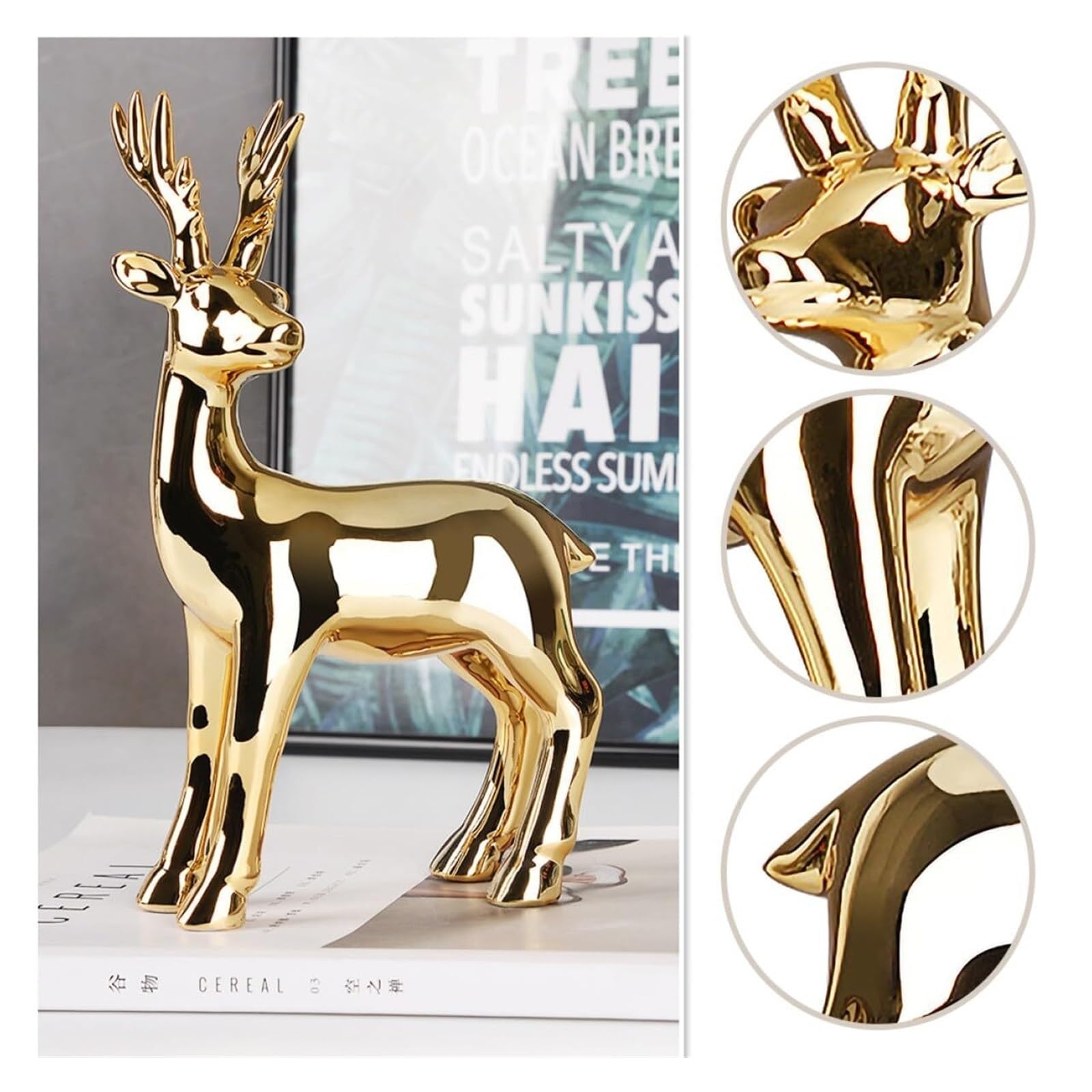Regalos para Mujeres Estatuilla de Ciervo cerámica, Escultura Animal galvanizada, Arte Decorativo Decoración para estanterías