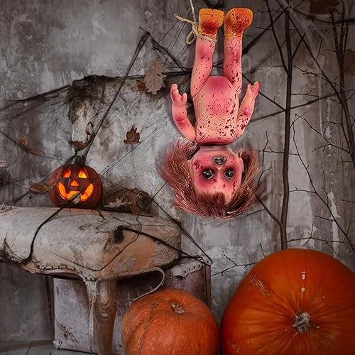 Miniatura 7 de Muñeca de Halloween, espeluznante muñeca zombi de Halloween, juguete de decoración de terror de casa embrujada, juguete de decoración con sangre