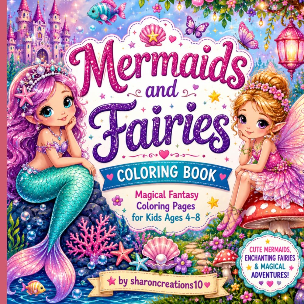 Mermaids and Fairies Coloring Book: An Enchanting Coloring Adventure with Adorable Mermaids, Fairies, Seashells, Flowers, and Fantasy Friends