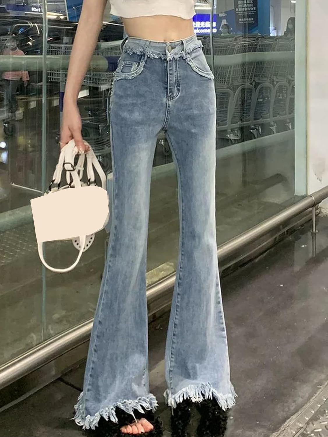 [MeipingQu] フレアパンツ デニム レディース 大きいサイズ ボトムス ブーツカット 脚長 春 夏 秋 ハイウエスト 美脚